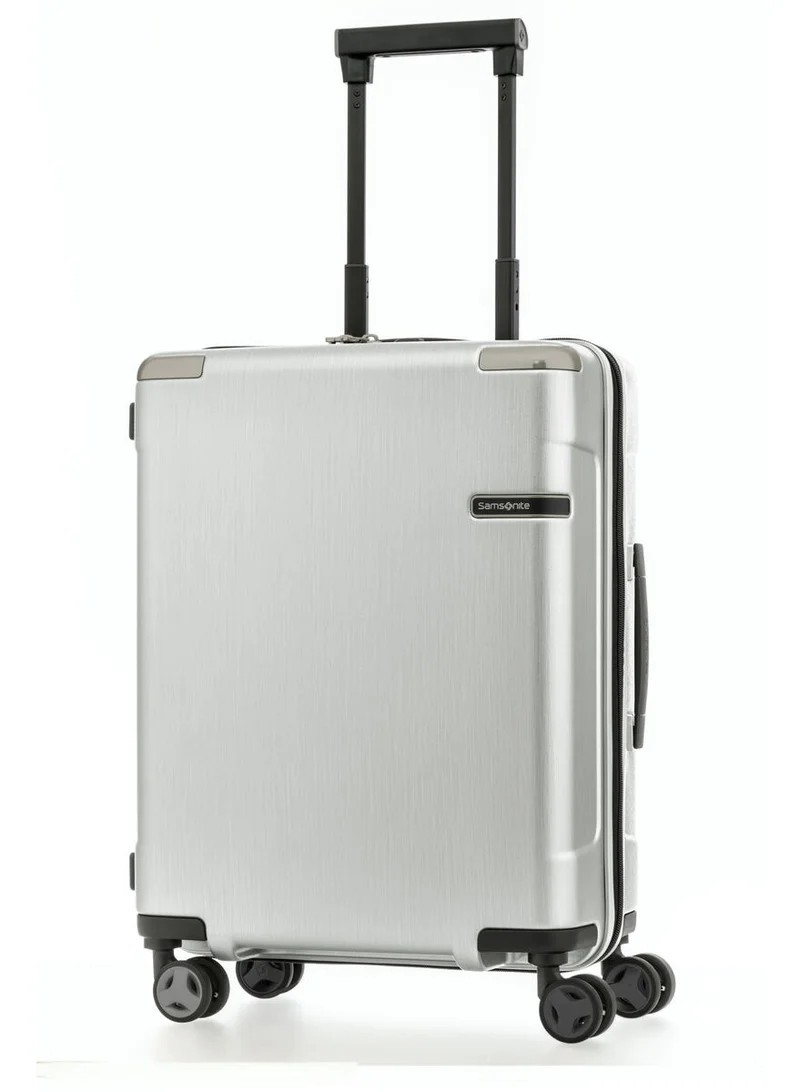 Evoa Suitcase Cabin Size 55 cm / 20 inch, 4 Spinner Wheels, Polycarbonate, Brushed Silver|Aero-Trac Suspension Wheels|TSA Lock|Divider Pad|Anti-Theft Secuirty Zipper - 10 Years International Warranty