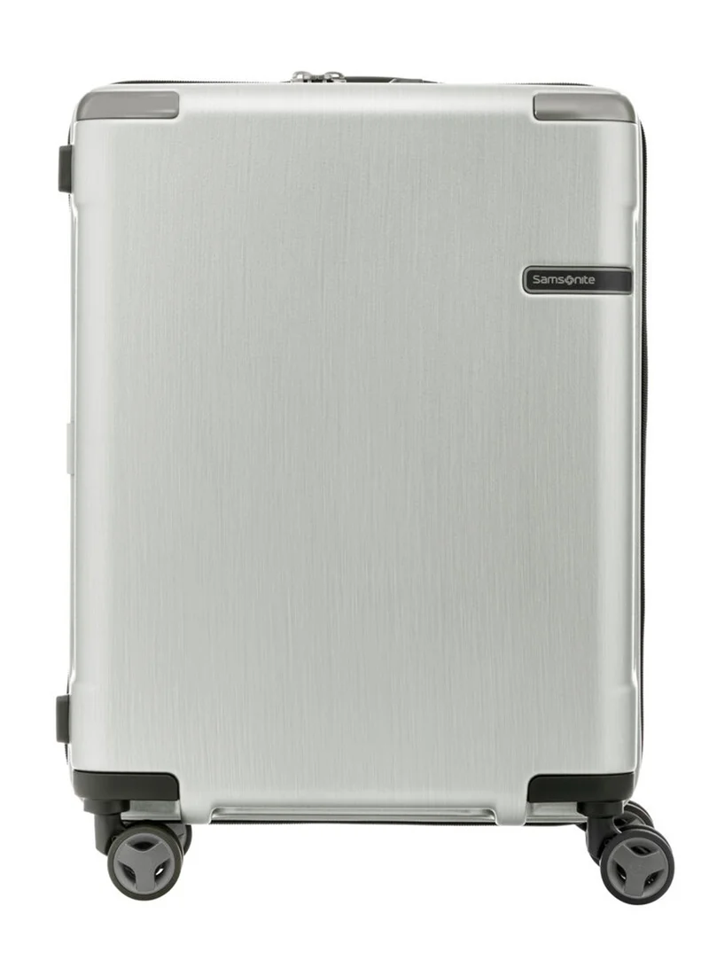 Samsonite  Evoa Suitcase Cabin Size 55 cm / 20 inch, 4 Spinner Wheels, Polycarbonate, Brushed Silver|Aero-Trac Suspension Wheels|TSA Lock|Divider Pad|Anti-Theft Secuirty Zipper - 10 Years International Warranty  | Best Price UAE