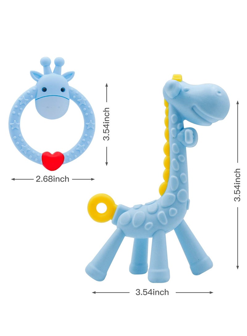 Mr. Penda 2 Pack Teething Toys for Baby, Teething Giraffe Toy, Silicone Baby Teether Toys, Easy to Hold and Clean Up, Teething Ring for 3 Months Above Infant Sore Gums Pain Relief (Blue)  - Image 2