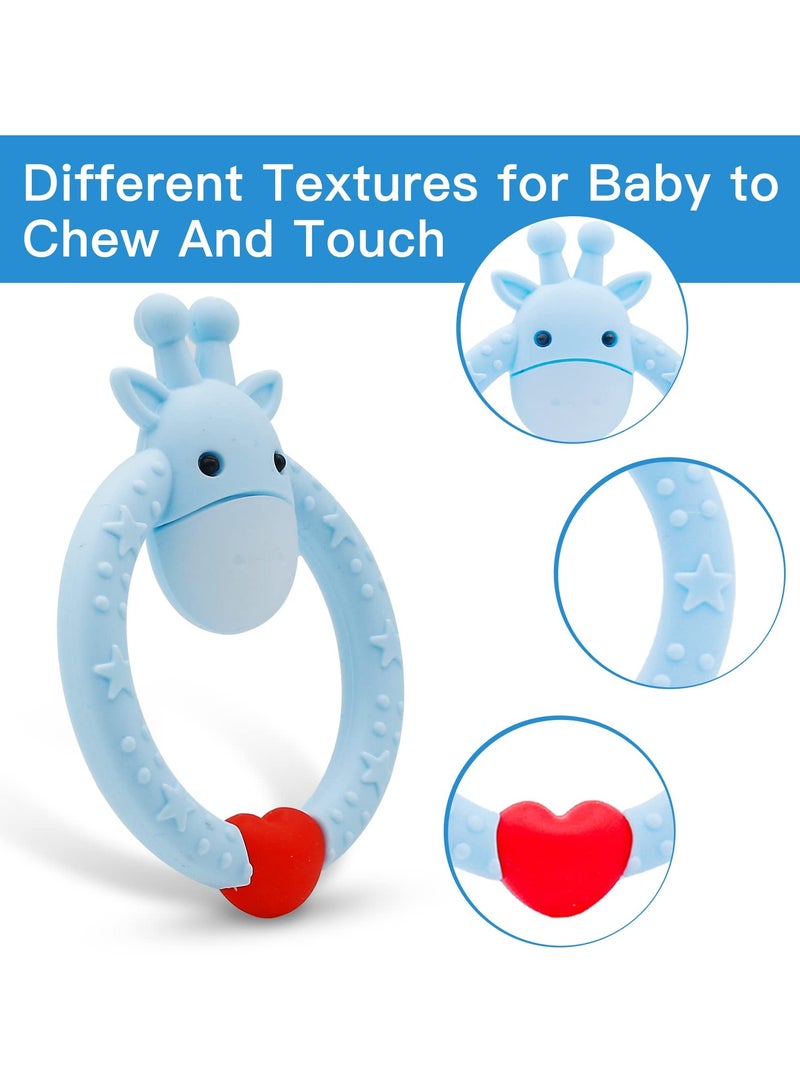 Mr. Penda 2 Pack Teething Toys for Baby, Teething Giraffe Toy, Silicone Baby Teether Toys, Easy to Hold and Clean Up, Teething Ring for 3 Months Above Infant Sore Gums Pain Relief (Blue)  - Image 4