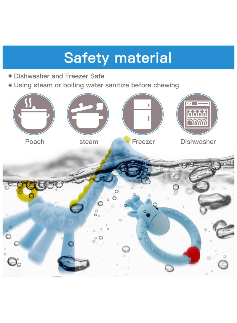 Mr. Penda 2 Pack Teething Toys for Baby, Teething Giraffe Toy, Silicone Baby Teether Toys, Easy to Hold and Clean Up, Teething Ring for 3 Months Above Infant Sore Gums Pain Relief (Blue)  - Image 5