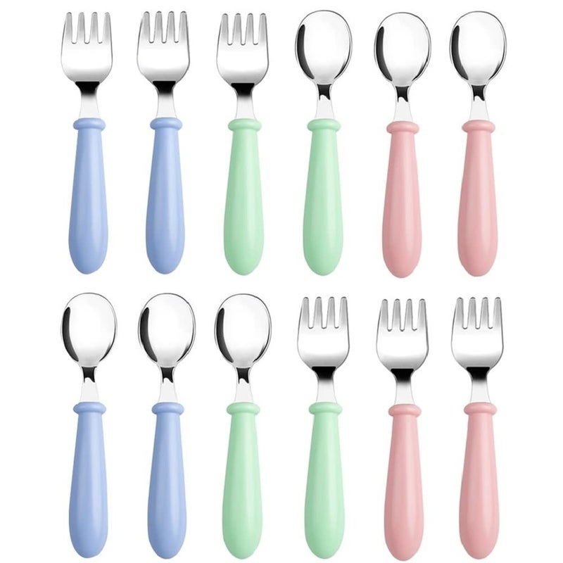 Pimoys 12 Pieces Toddler Utensils Kids Silverware Set Baby Forks and Spoons, Stainless Steel Childrens Safe Cutlery with Round Handle for Self Feeding, Dishwasher Safe - Image 1