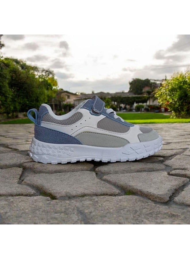 Kids Sport Sneakers Velcro Running Shoes – Breathable Grey Blue Trainers - Image 2