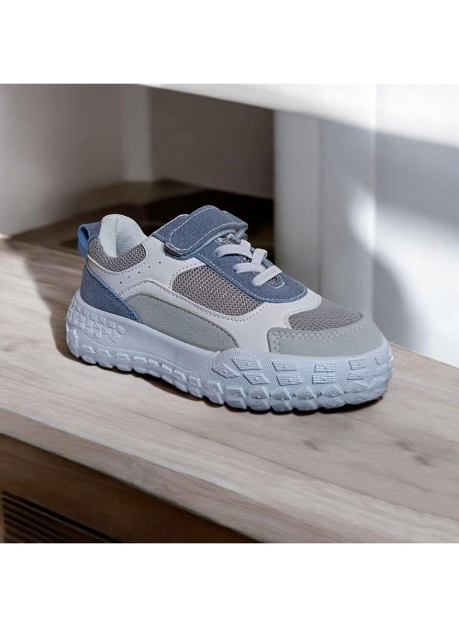 Kids Sport Sneakers Velcro Running Shoes – Breathable Grey Blue Trainers - Image 3