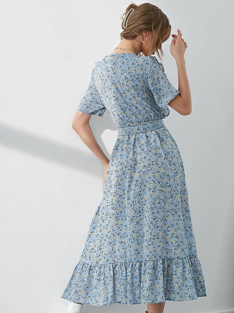 KOTTY Womens Polyester Printed Fit and Flared Sky Blue Dress - Image 5