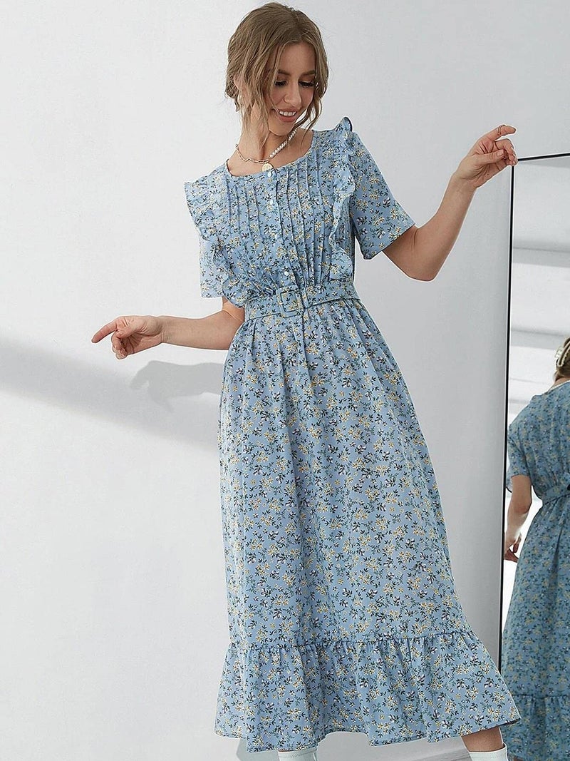 KOTTY Womens Polyester Printed Fit and Flared Sky Blue Dress - Image 3