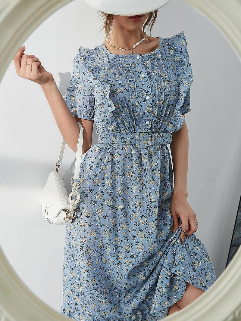 KOTTY Womens Polyester Printed Fit and Flared Sky Blue Dress - Image 4
