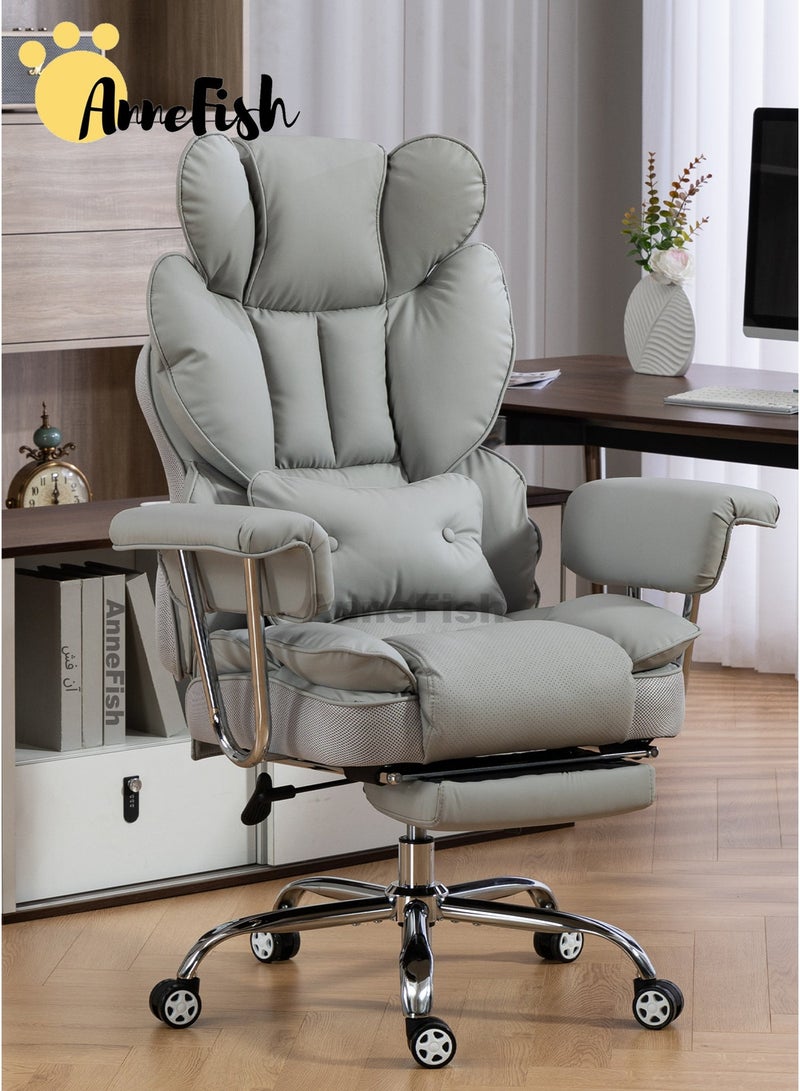 AnneFish Ergonomic Office Chair with Footrest Large Executive Cloud Swivel Desk Chair High Back Height Adjustable Reclining Chair Home Office Comfortable Cat-Scratch-Resistant Leather Computer Gaming Chair Spring Seat Silent Wheels - Image 1