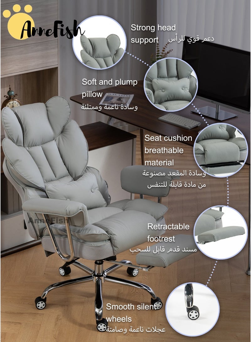 AnneFish Ergonomic Office Chair with Footrest Large Executive Cloud Swivel Desk Chair High Back Height Adjustable Reclining Chair Home Office Comfortable Cat-Scratch-Resistant Leather Computer Gaming Chair Spring Seat Silent Wheels - Image 2