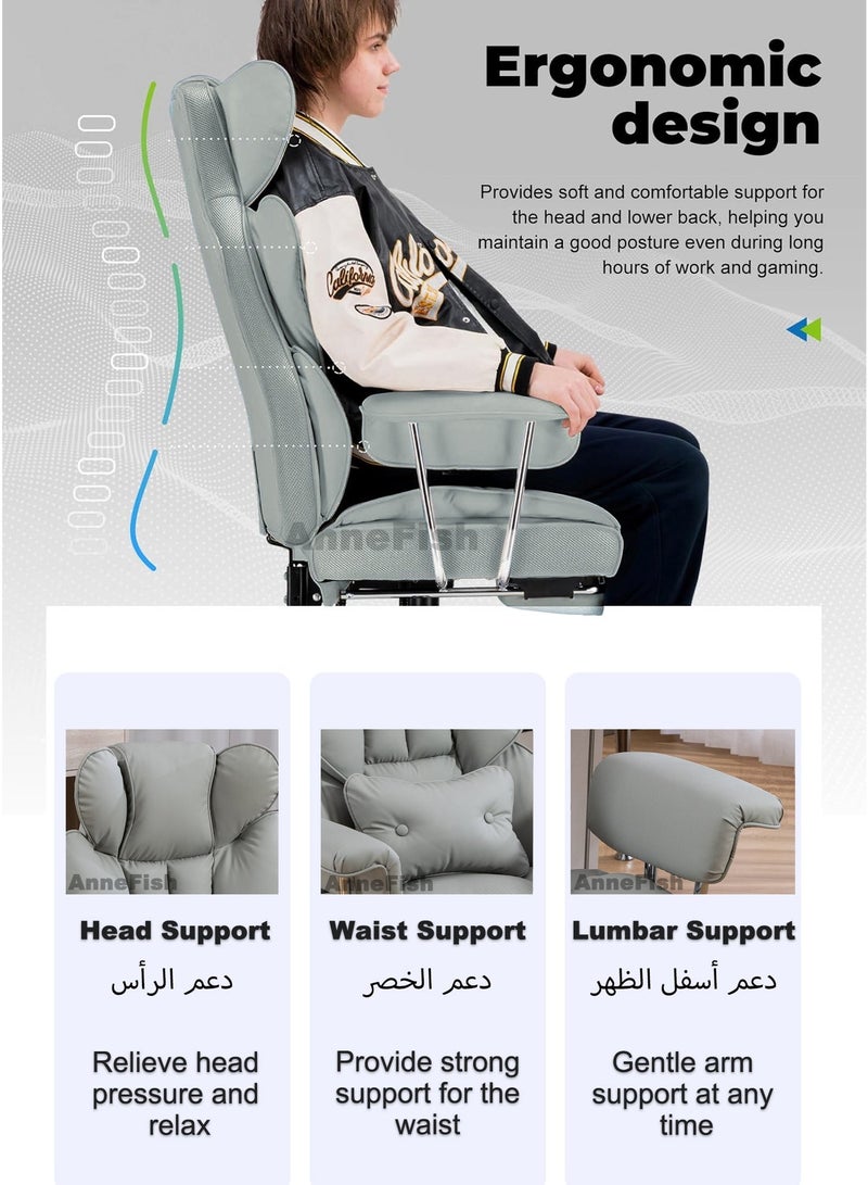AnneFish Ergonomic Office Chair with Footrest Large Executive Cloud Swivel Desk Chair High Back Height Adjustable Reclining Chair Home Office Comfortable Cat-Scratch-Resistant Leather Computer Gaming Chair Spring Seat Silent Wheels - Image 5