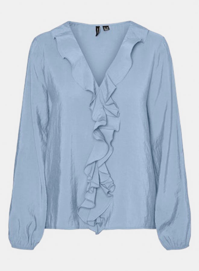 VERO MODA Womens Queeny Longsleeve Ruffle Top