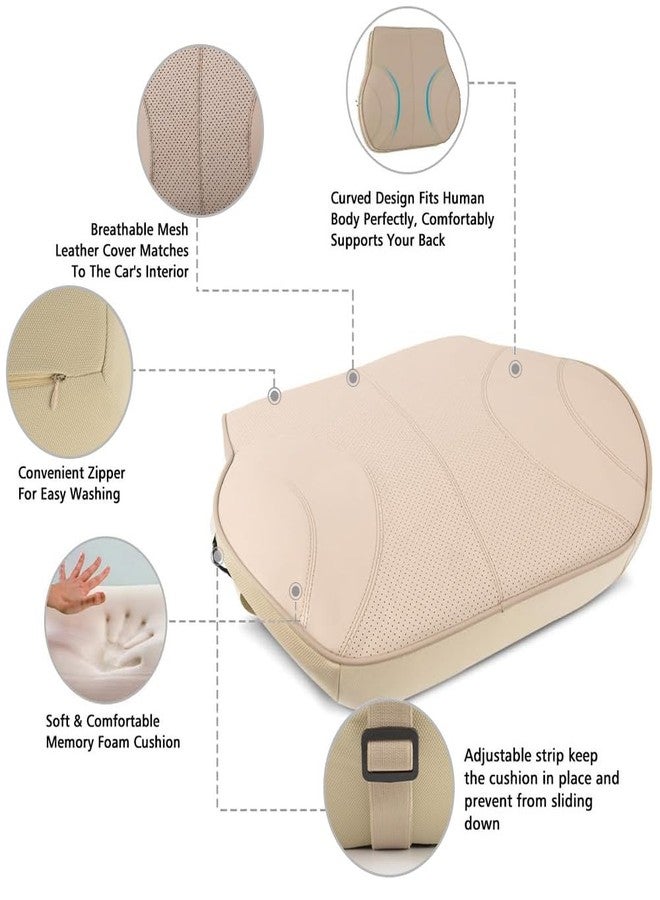 Aukee Lumbar Support Pad, Genuine Leather Memory Foam Pillow Cushion Lower Back Cushion for Car and Office Chair with Adjustable Strap (Beige) - Image 3