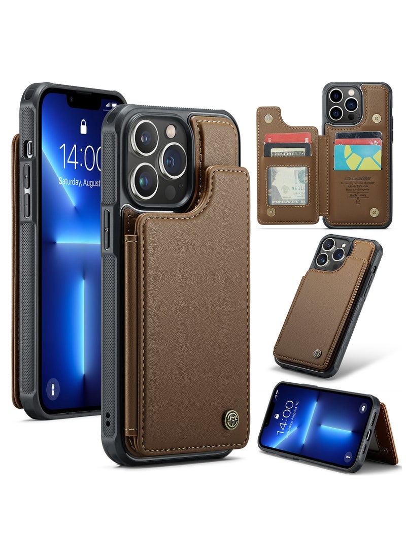 CaseMe Wallet Case for iPhone 13 Pro Max, Premium Handmade Durable PU Leather Slim Shockproof Case with [Double Magnetic Clasp] [Card Holder] [Kickstand] [RFID Blocking] (Brown) - Image 1