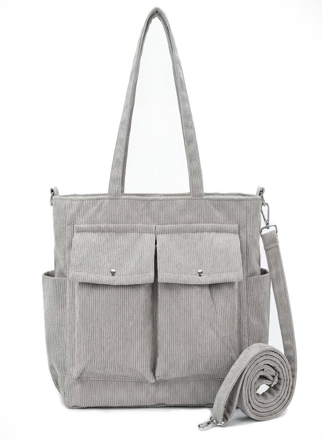 VODIU Corduroy Tote Bag for Women Casual Large Capacity Shoulder Handbag with Zipper, Womens Crossbody Bags with Pockets - Image 1