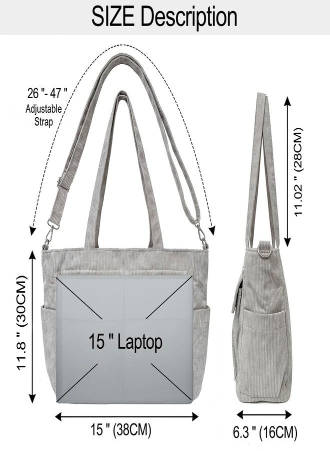 VODIU Corduroy Tote Bag for Women Casual Large Capacity Shoulder Handbag with Zipper, Womens Crossbody Bags with Pockets - Image 5