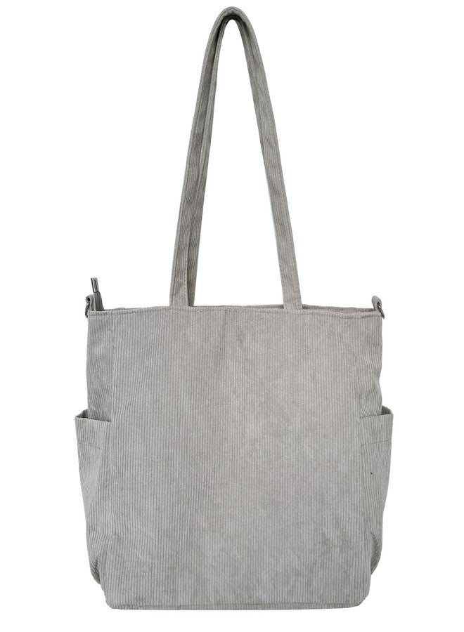 VODIU Corduroy Tote Bag for Women Casual Large Capacity Shoulder Handbag with Zipper, Womens Crossbody Bags with Pockets - Image 3