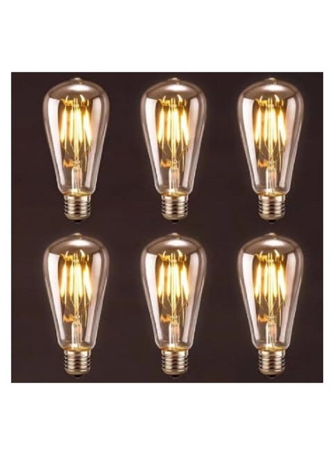 Vintage Edison LED Bulb Warm Light 450 Lumens 4W with Amber Glass, 27mm Base Diameter, Pack of 6 - ST64