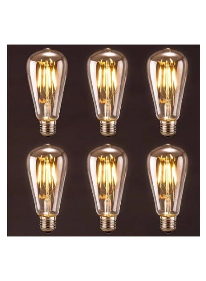 Vintage Edison LED Bulb Warm Light 450 Lumens 4W with Amber Glass, 27mm Base Diameter, Pack of 6 - ST64 - Image 1