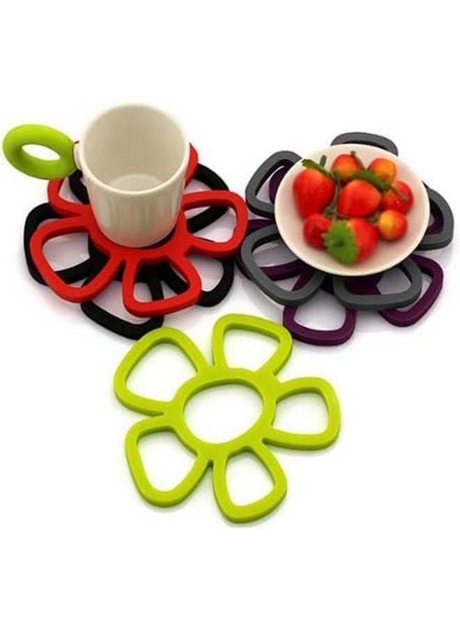 Prostuff.in Prostuff.in® Non-Stick Tableware Heat Resistant 250° & Cold Resistant -40°° Modern Home Decor Flower Shape Silicone Coasters for Home Kitchen Dining Table Decoration- Pack of 2 Multicolor  - Image 2