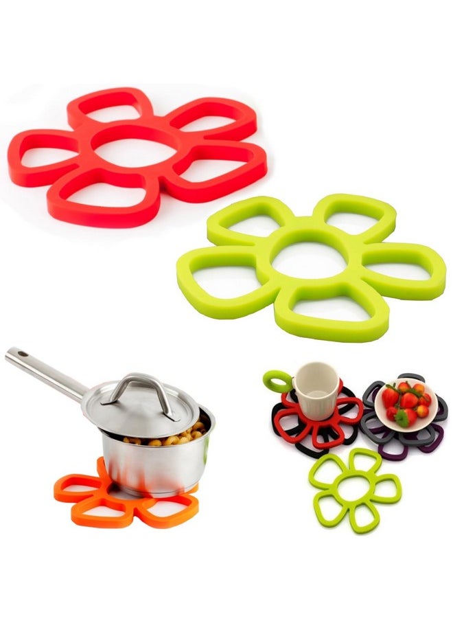 Prostuff.in Prostuff.in® Non-Stick Tableware Heat Resistant 250° & Cold Resistant -40°° Modern Home Decor Flower Shape Silicone Coasters for Home Kitchen Dining Table Decoration- Pack of 2 Multicolor  - Image 1