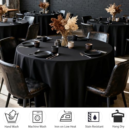 MRJ Black 70 Inch Round Tablecloths Stain and Wrinkle Resistant Washable Polyester Table Cloth for Wedding Dining Banquet Birthday Party Buffet - Image 2