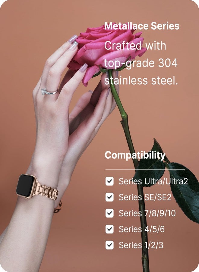 Fullmosa Metal Bands Compatible with Apple Watch 42mm 41mm 40mm 38mm for iWatch Series 11 10 9 8 7 6 5 4 3 2 1, SE3/2/1 for Women,Rose Gold - Image 3