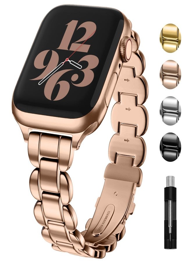 Fullmosa Metal Bands Compatible with Apple Watch 42mm 41mm 40mm 38mm for iWatch Series 11 10 9 8 7 6 5 4 3 2 1, SE3/2/1 for Women,Rose Gold - Image 1