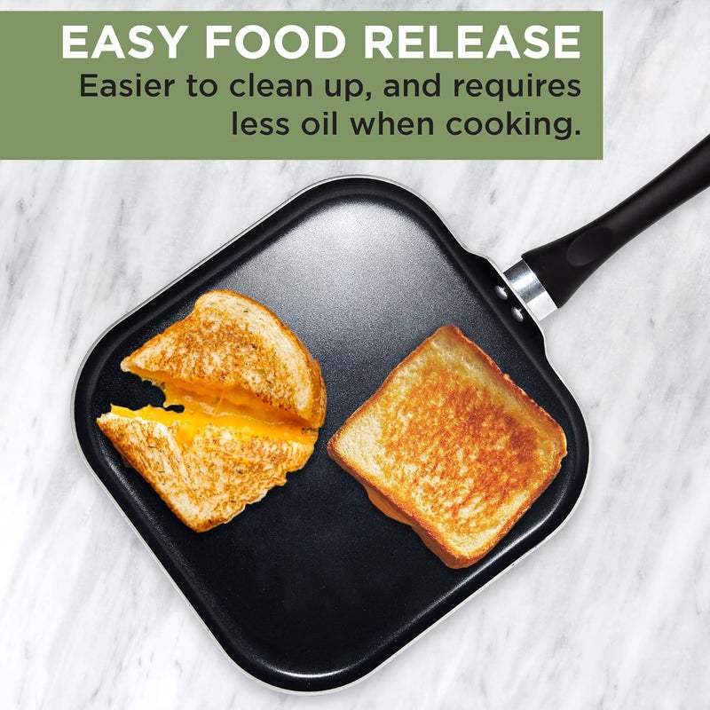 Ecolution Artistry Nonstick Square Griddle, Easy To Clean, Comfortable Handle, Even Heating, Dishwasher Safe Pots and Pans, 11-Inch, Black - Image 5