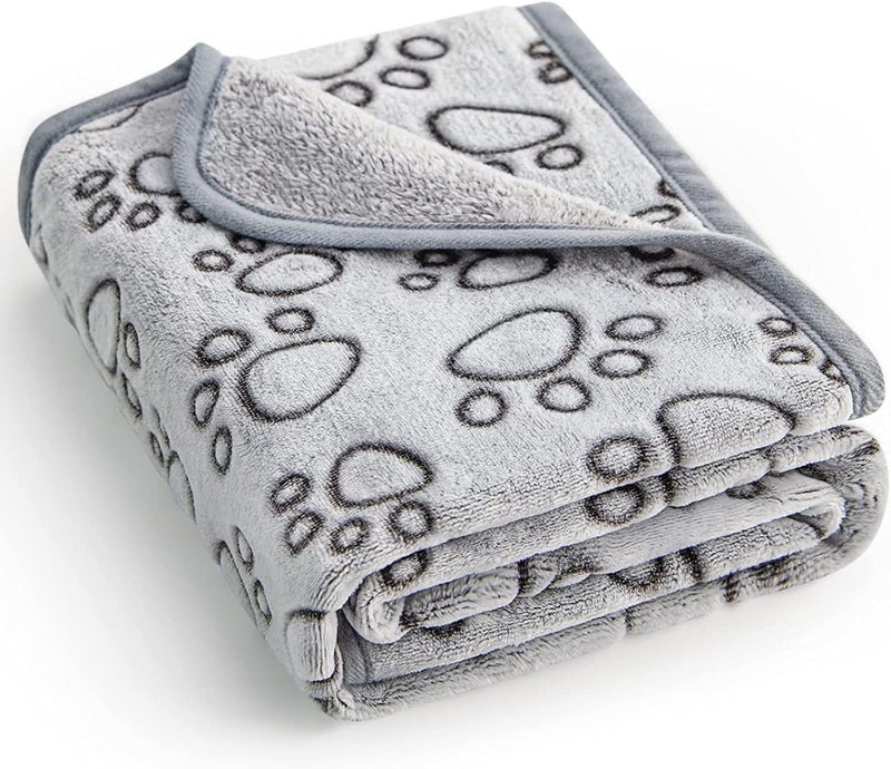 KolorFish Premium Soft Dog Blanket with Cute Paw Print, Cat Blanket Puppy Pads Supplies Dog Products Stuff Essentials (Medium 50 x 76 cm) Grey - Image 1
