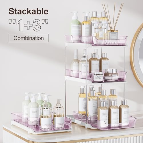Delamu 2-Tier Multi-Purpose Bathroom Under Sink Organizers and Storage, Stackable Kitchen Pantry Organization, Pull Out Medicine Cabinet Organizer with Movable Dividers, Purple, 2 Pack - Image 3