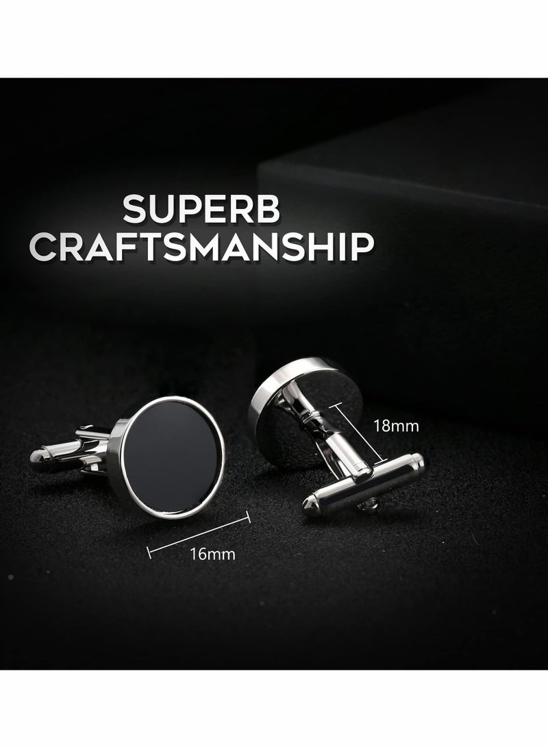6 Pairs Cufflinks for Men Classic Cuff Links Mens Cufflinks Tuxedo Shirt Cufflinks for Wedding Groom Business Silver Black Cufflinks Set Father's Gift - Image 3
