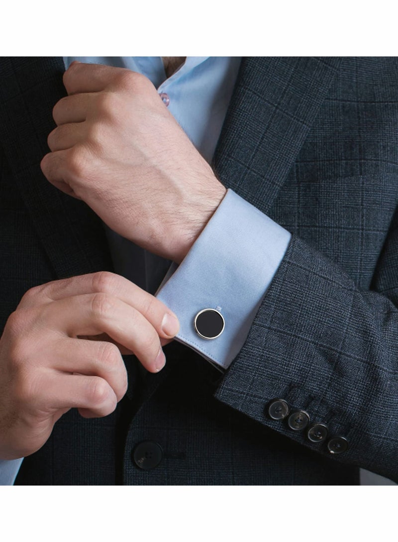 6 Pairs Cufflinks for Men Classic Cuff Links Mens Cufflinks Tuxedo Shirt Cufflinks for Wedding Groom Business Silver Black Cufflinks Set Father's Gift - Image 4