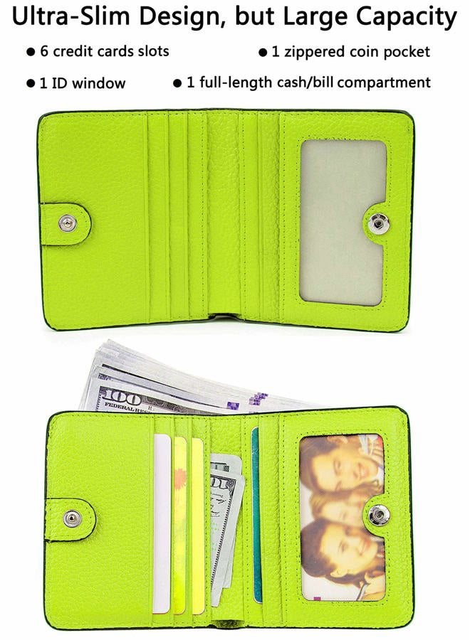 AINIMOER Small Leather Wallet for Women, Ladies Credit Card Holder RFID Blocking Women's Mini Bifold Pocket Purse, Light Green - Image 2