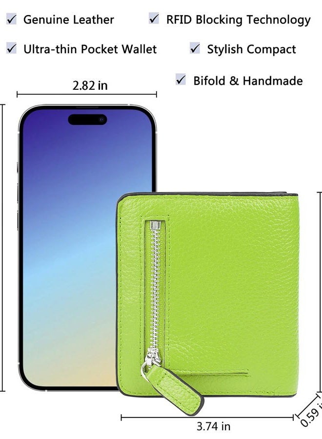 AINIMOER Small Leather Wallet for Women, Ladies Credit Card Holder RFID Blocking Women's Mini Bifold Pocket Purse, Light Green - Image 5