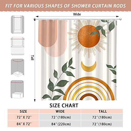 Ghroiep Mid Century Abstract Boho Orange Aesthetic Shower Curtain Set, Spring Summer Pink Green Nature Leaf Sun Modern Minimalist Home Bathroom Curtain Decor with 12 Hooks 72x72 Inches - Image 3
