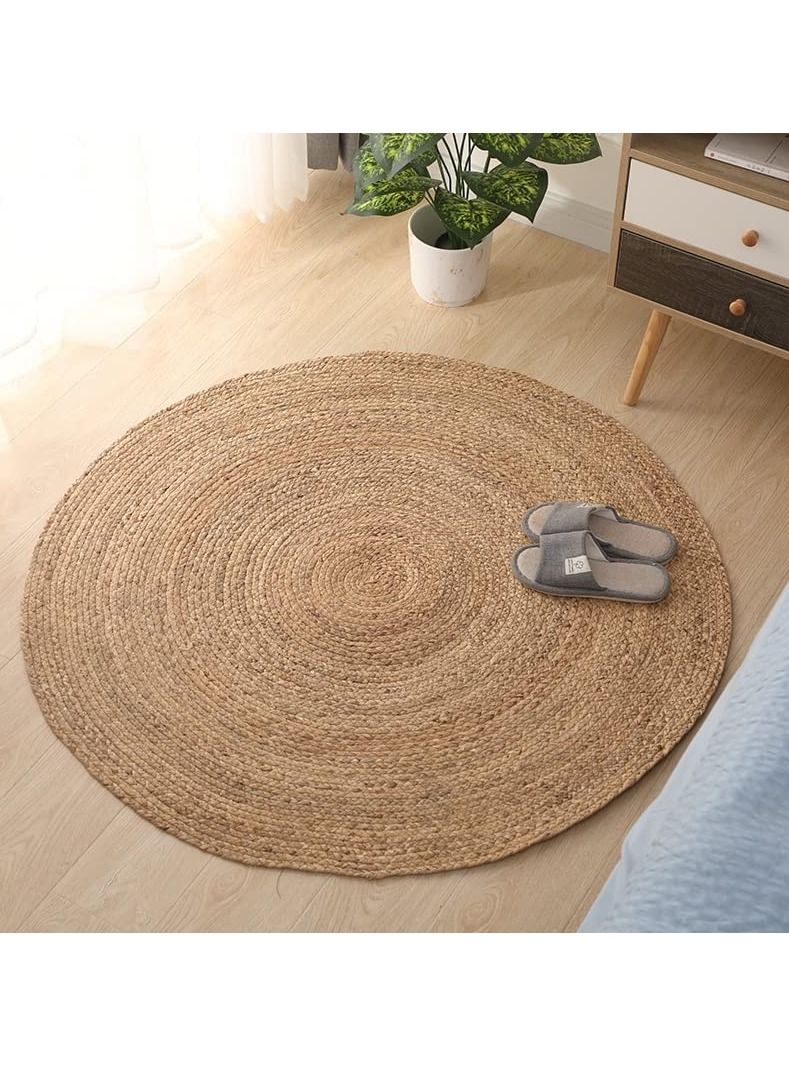 LINGWEI Simple Round Jute Rug Carpet 100x100cm - Image 1