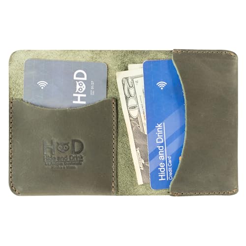 Hide & Drink, Bifold Card Holder Handmade from Full Grain Leather, Credit Card Storage, Money Organizer, Cash Case, Minimalist Wallet :: Dark Jade - Image 2