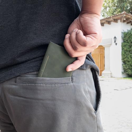 Hide & Drink, Bifold Card Holder Handmade from Full Grain Leather, Credit Card Storage, Money Organizer, Cash Case, Minimalist Wallet :: Dark Jade - Image 3