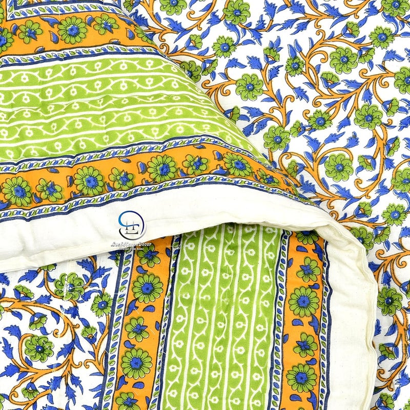 THROWS HOME DECOR بطانيات منزلية 400 TC سرير مفرد راجاي قطن جايفوري خفيفة الوزن تقليدية من راجستان 85 × 55 بوصة خضراء عبوة من 2 - Image 4