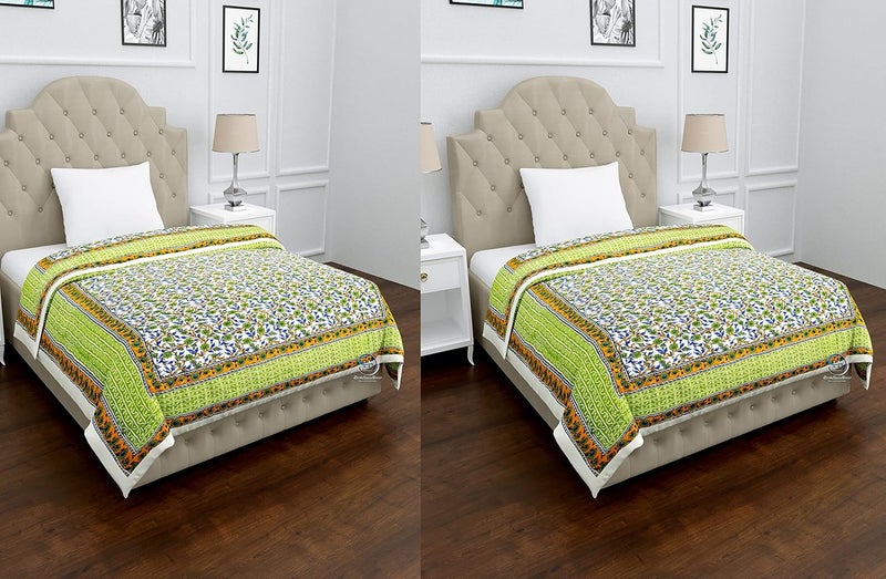 THROWS HOME DECOR بطانيات منزلية 400 TC سرير مفرد راجاي قطن جايفوري خفيفة الوزن تقليدية من راجستان 85 × 55 بوصة خضراء عبوة من 2 - Image 2
