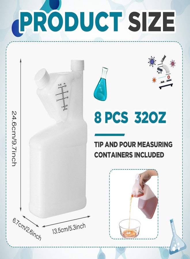Yiyiring 8 Pcs 32oz Tip Measure Containers Tip and Pour Measuring Containers HDPE Chemical Measuring Cups with Lids Plastic Bottle, up to 4oz Capacity (32oz) - Image 2