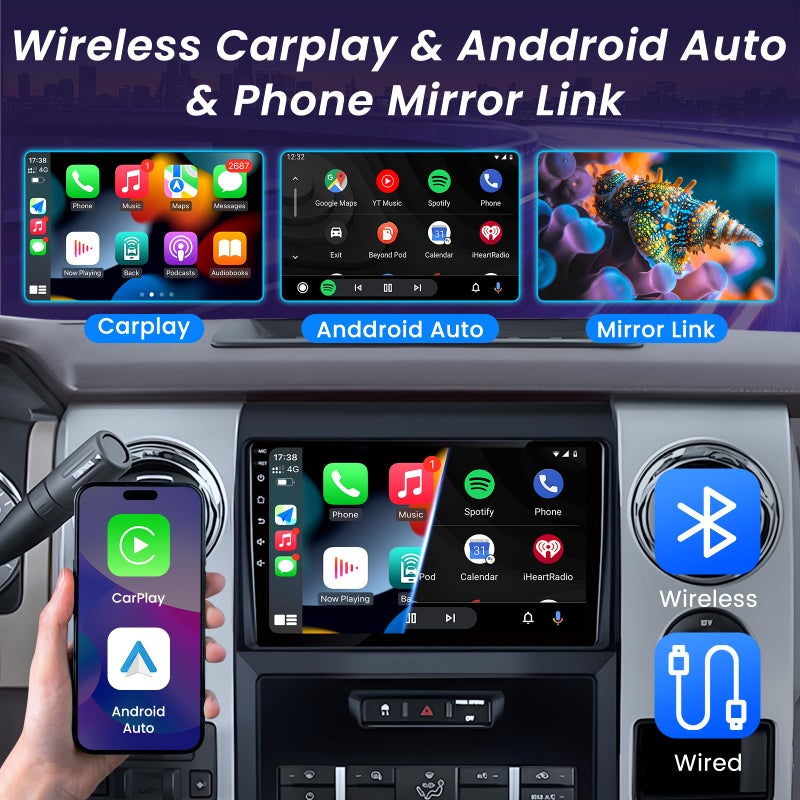 Jerqry for 2009-2014 Ford F150 Radio: [4Core 64G ROM] 9" 1280 * 800 Touch Screen Stereo with Wireless Carplay Android Auto 5G WiFi GPS Bluetooth FM SWC RDS, Free Camera - Image 3