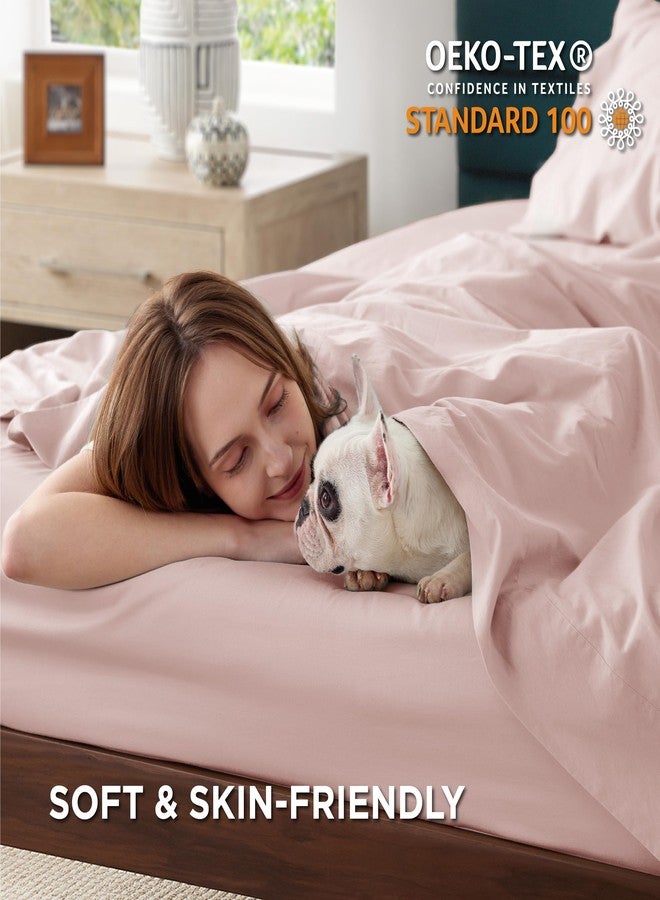 Bedsure 100% Cotton Percale Sheets King Size, King Size Sheets Set with Deep Pocket Up to 16 Inches, Breathable & Crirsp Soft, Bedsheet & Pillowcase Sets, 4 Pieces, Pink - Image 2