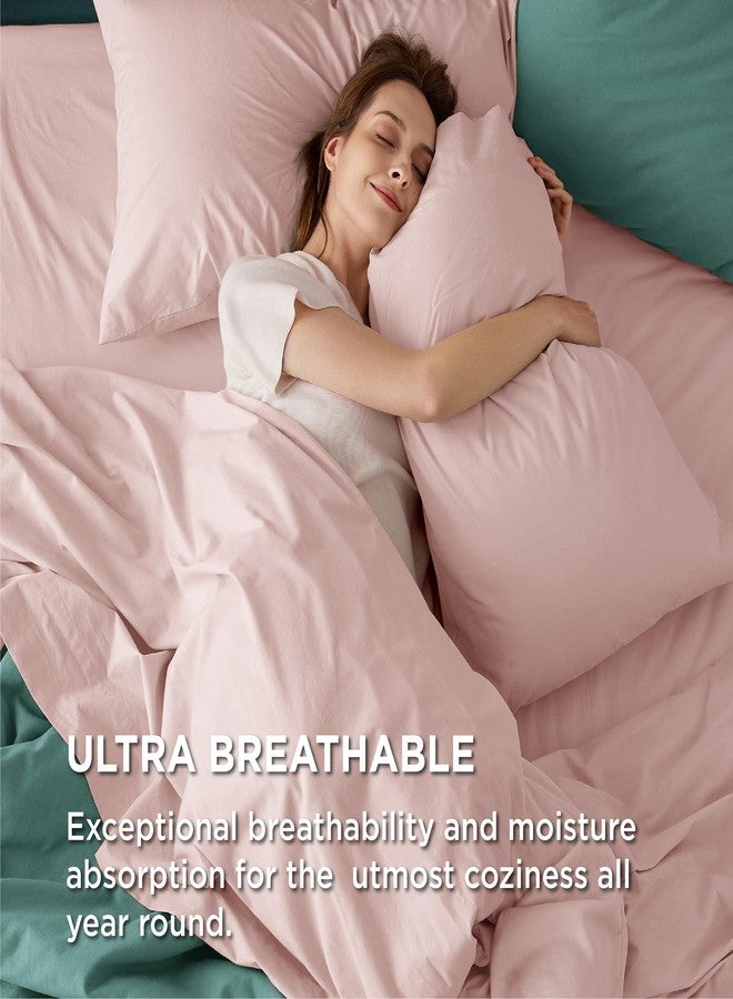 Bedsure 100% Cotton Percale Sheets King Size, King Size Sheets Set with Deep Pocket Up to 16 Inches, Breathable & Crirsp Soft, Bedsheet & Pillowcase Sets, 4 Pieces, Pink - Image 3