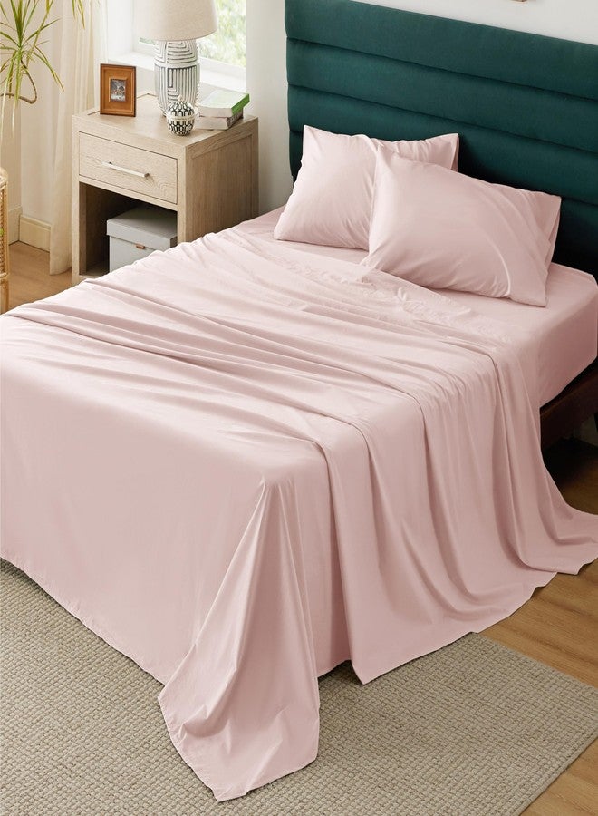 Bedsure 100% Cotton Percale Sheets King Size, King Size Sheets Set with Deep Pocket Up to 16 Inches, Breathable & Crirsp Soft, Bedsheet & Pillowcase Sets, 4 Pieces, Pink - Image 1