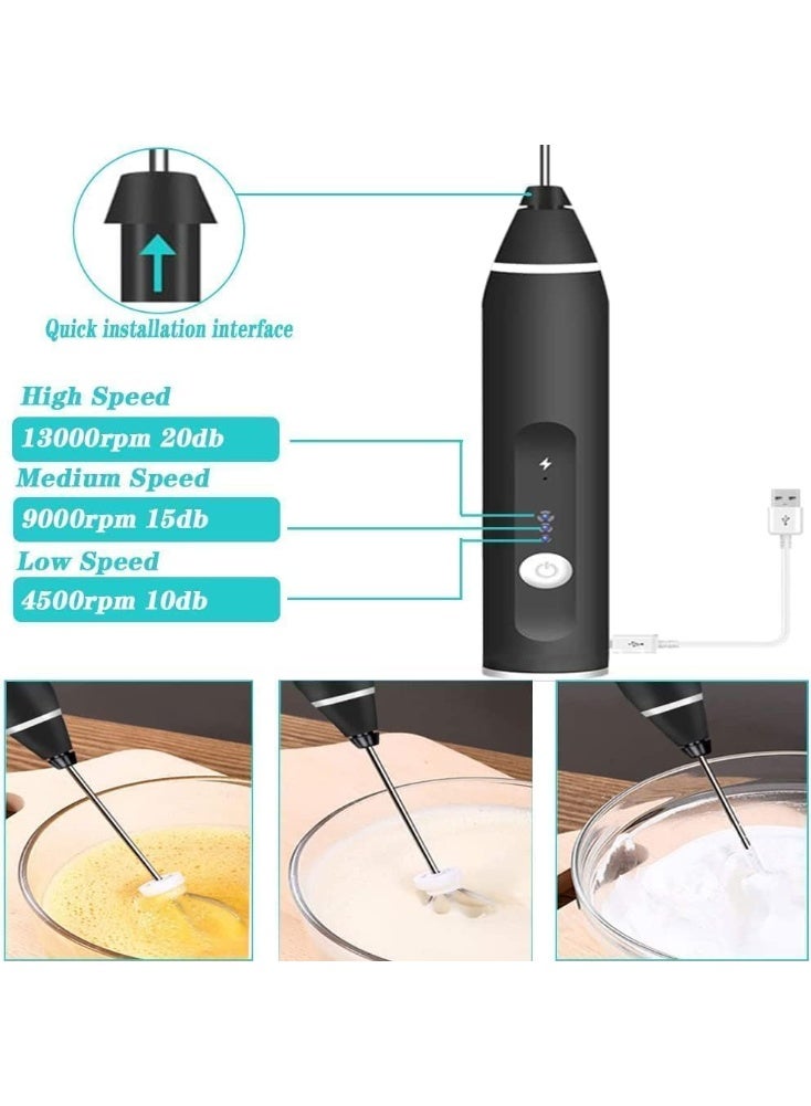 يويو تيك خفاقة حليب - خفاقة كهربائية يدوية محمولة، قابلة لإعادة الشحن عبر منفذ USB، بثلاث سرعات، خلاط مشروبات لتحضير الماتشا والكابتشينو، مزودة بخفاقتين من الفولاذ المقاوم للصدأ وفرشاة تنظيف واحدة. - Image 4