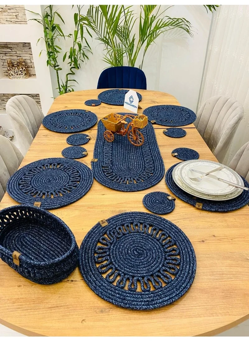BDZ Deri BDZ Leather Jute Wicker American Service Supla Runner Basket and Cup Holder 14 Pieces