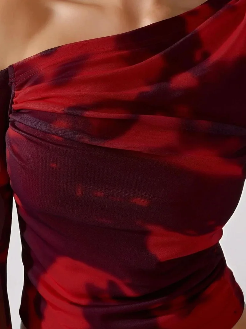 HICCUP Asymmetrical Collar Tulle Blouse