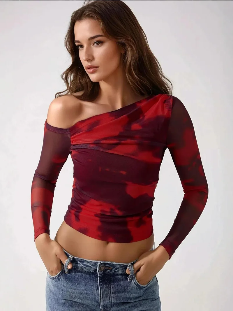 HICCUP Asymmetrical Collar Tulle Blouse