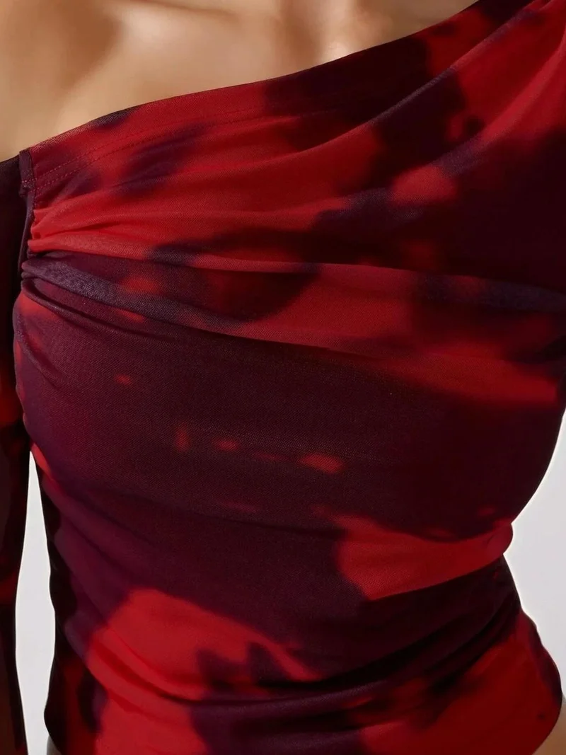 HICCUP Asymmetrical Collar Tulle Blouse